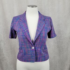 Vintage Silk Tweed Colorful Short Sleeve Blazer Jacket By Nicole Summers